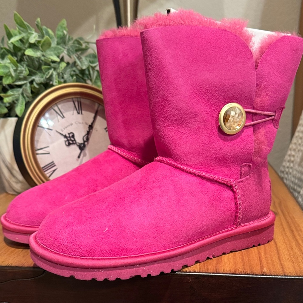 UGG Fuchsia Suede Boots with Button Accent